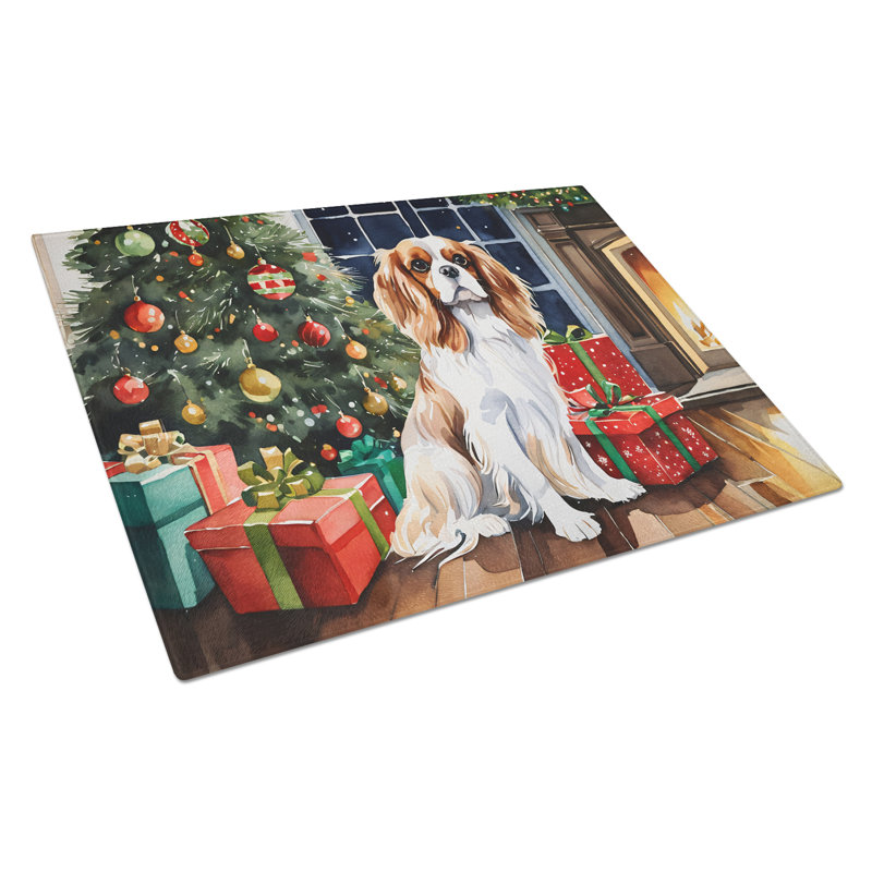 Grande planche à découper en verre Cavalier Spaniel Cozy Christmas