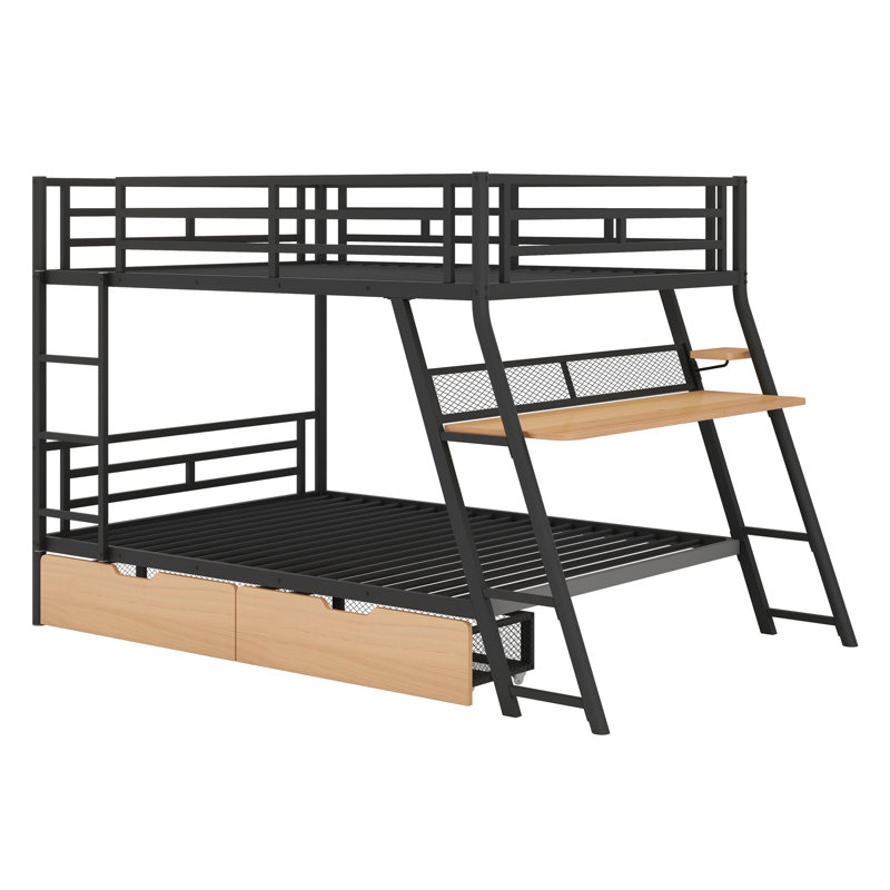 Bunk Bed With Built-In Desk, Light And 2 Drawers