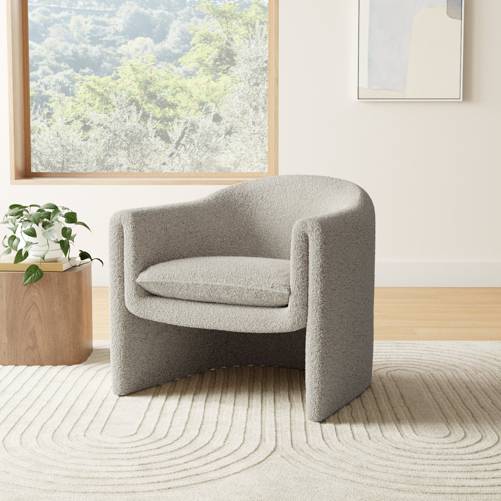 Pollman Barrel Chair, Light Grey Boucle