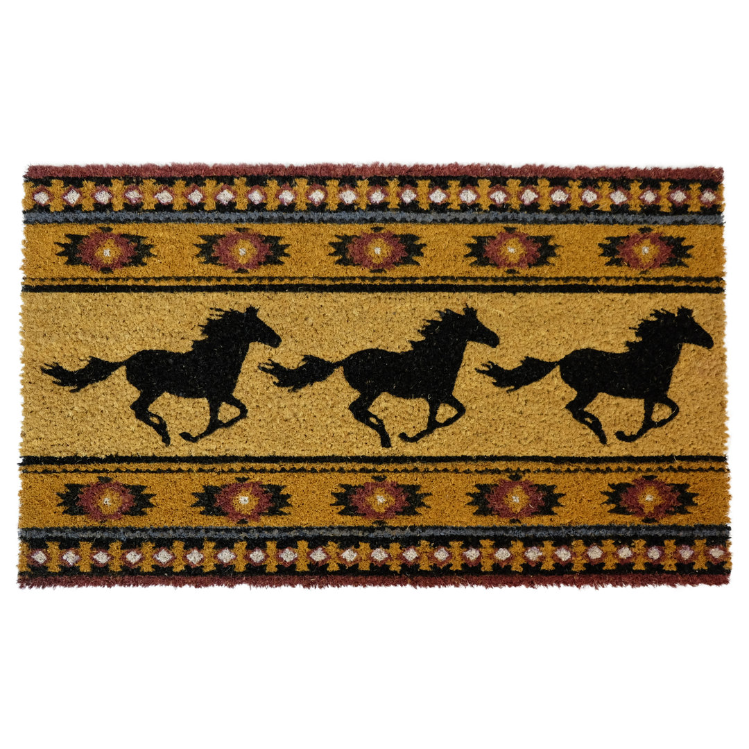 Southwestern 3 Horse Silhouette Rustic Farmhouse Coir 30" x 18" Non-Slip Indoor and Outdoor Door Mat Loon Peak®