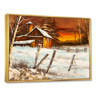 «Old Barn in Evening Winter Times», reproduction sur toile