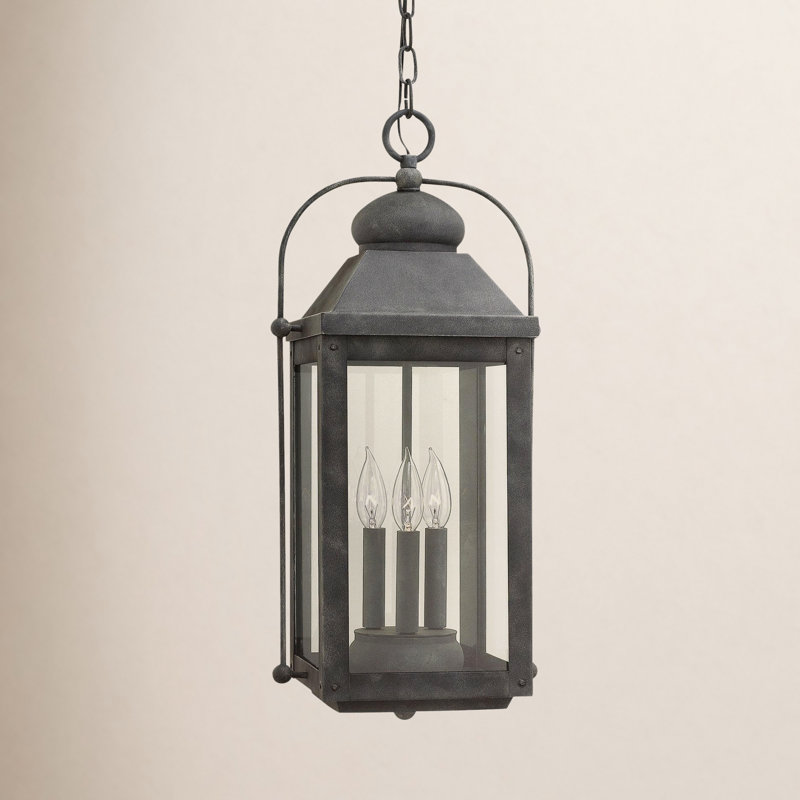 Anchorage 3-Light Outdoor Hanging Carriage Lantern w/ LED Included, Aged Zinc, Incandescent