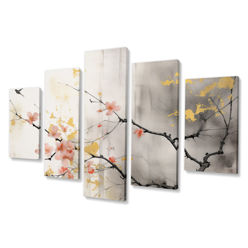 Art asiatique Sumi Blossom I, 5 pièces