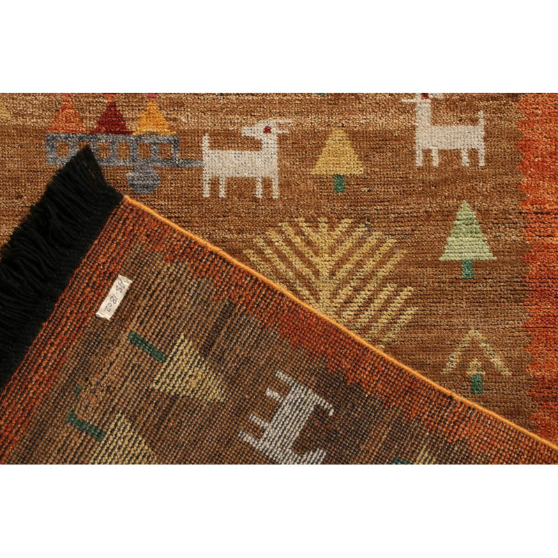 Rug & Kilim’S Scandinavian Folk Art Rug In Brown With Pictorial Pattern, Rectangle 10' x 14'