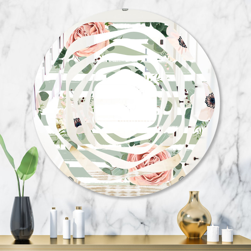 Miroir mural sans cadre à feuilles décoratives design ix, 23,6 po x 23,6 po, Motif floral V