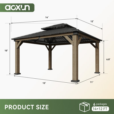 Pavillon de jardin 24 po x 12 po en cèdre avec toit double en acier galvanisé pour patio, cour et terrasse