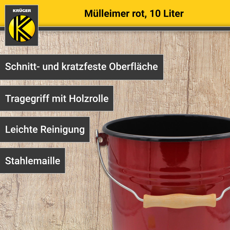 Karl Krüger Mülleimer emailliert, Red, 10 Liter