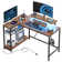 Nedyo 48" L-Shaped Computer Desk with Power Outlet, LED Gaming Work Desk with Monitor Stand
