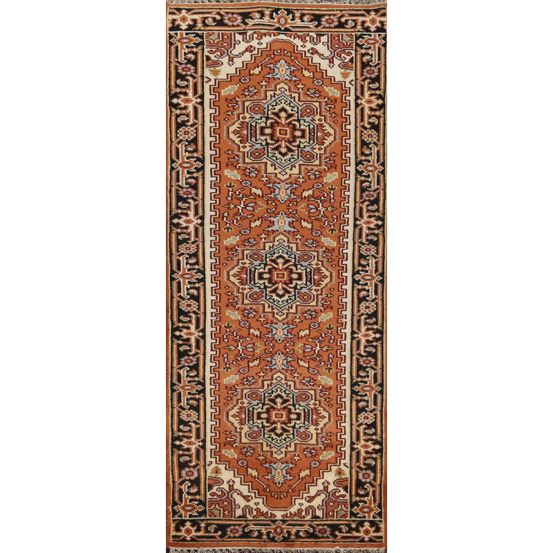 Tapis de couloir oriental orange en laine 3x8