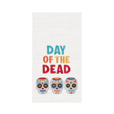Torchon d'Halloween en coton Skull Trio