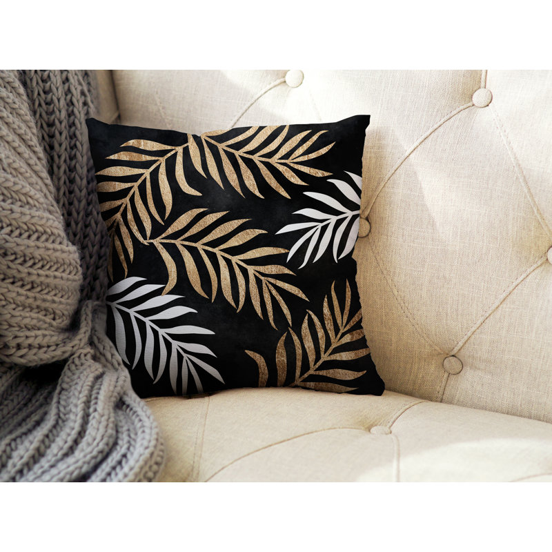Coussin intérieur / extérieur Bobo Fern, Noir / or / blanc, L 17 po x H 17 po