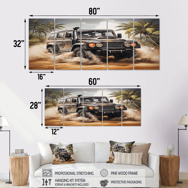 Désert patrouille militaire - art mural 5 pièces pour le salon, H 28 po x l 60 po