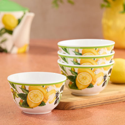 Ensemble d'assiettes et de bols en mélamine Limone 8 pièces Limone - Design méditerranéen citron et olive, parfait pour les hors-d'œuvre, les collations, les trempettes et les desserts