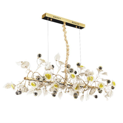 Grand luminaire suspendu en porcelaine et laiton Joselin Garden - Roses - Grand lustre en porcelaine Murano