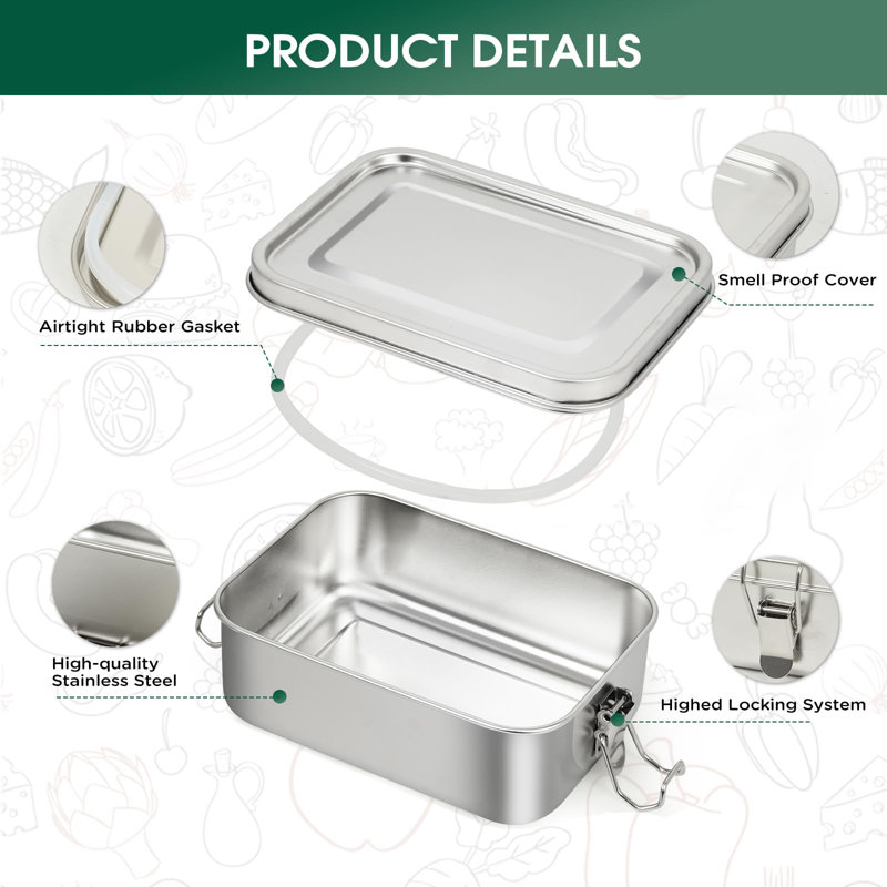 4-Piece 304 Stainless Steel Bento Box Set – 550ml Leak-Proof, Stackable Lunch Containers with Lids