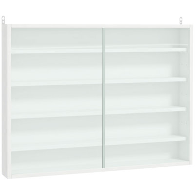 Vitrine à 5 niveaux, vitrine en verre avec 2 portes et tablettes réglables, fixation murale, blanc