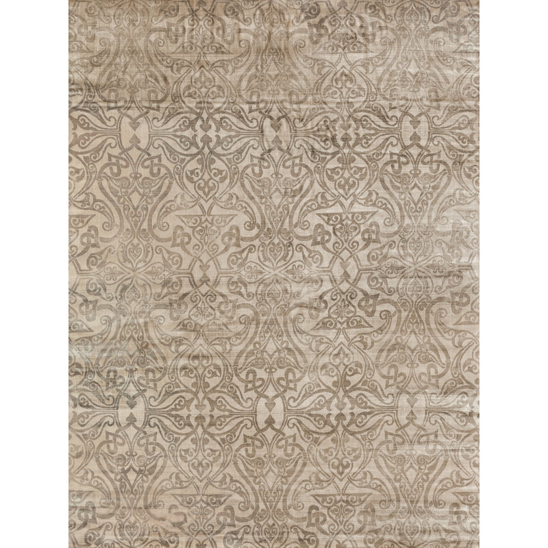 Koda Damask Area Rug in Beige, Rectangle 10' x 14'