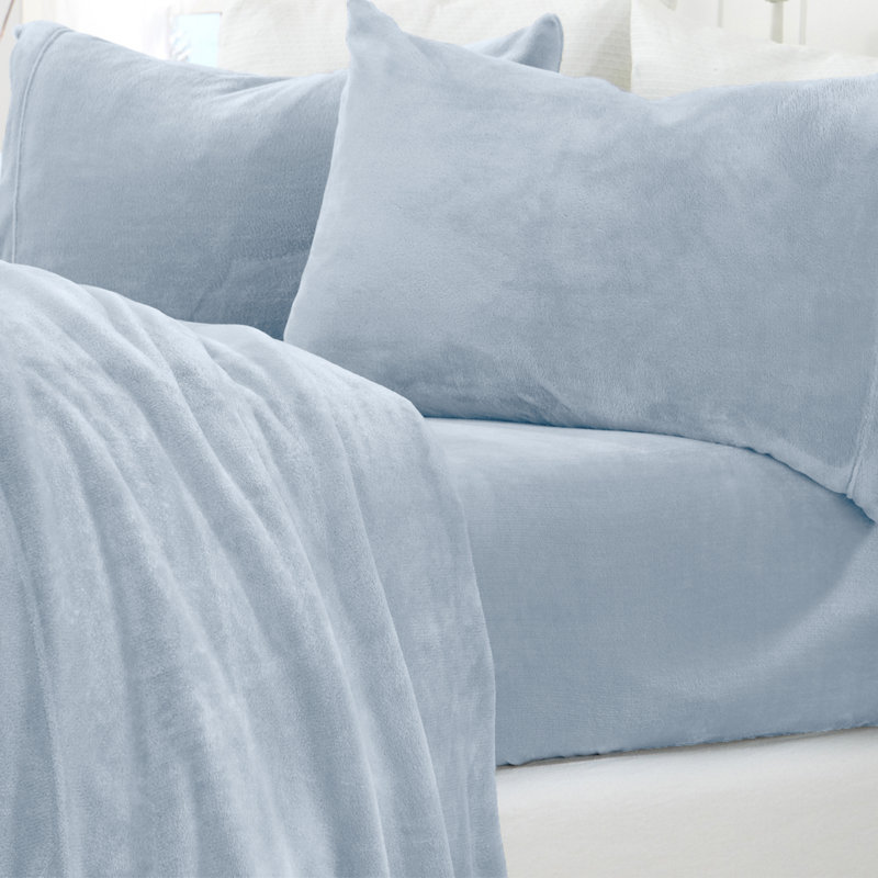 Pearl Blue Queen Velvet Plush Microfiber Sheet Set