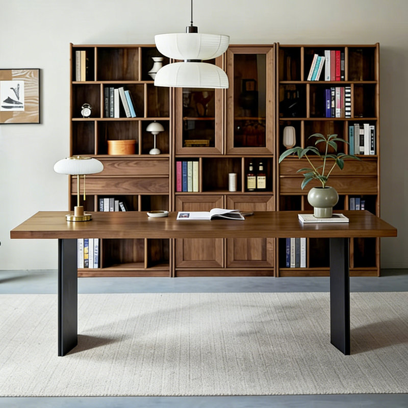 High-quality Durable Walnut Multi-functional Desk, 29.52" H x 94.48" W x 37.4" D