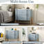 Table d'appoint moderne et minimaliste bleue avec motif cannelé, poignées à boutons en métal, pieds coulissants, 2 tiroirs à utilisation multiple, glissières, doré-477739143