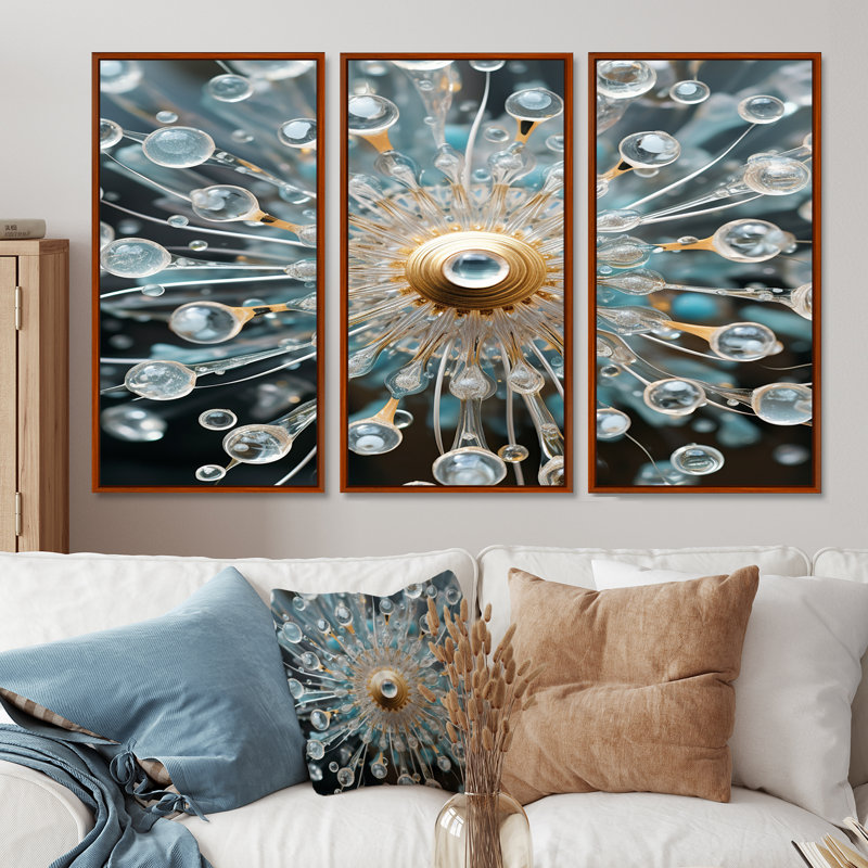 «Dew-Kissed Dandelion Water Droplets - Dandelion», ensemble de décorations murales, Cadre flottant brun