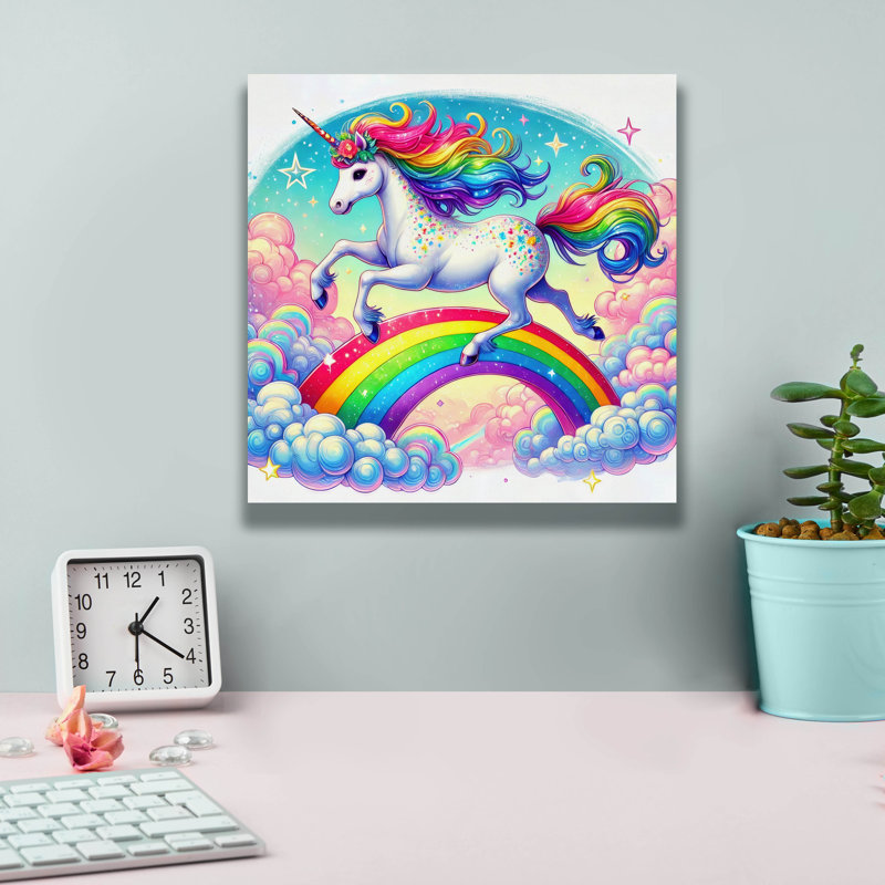  «Unicorn Over Rainbow» par Rey Klimt, art mural sur toile, H 12 po x l 12 po x P 0,75 po