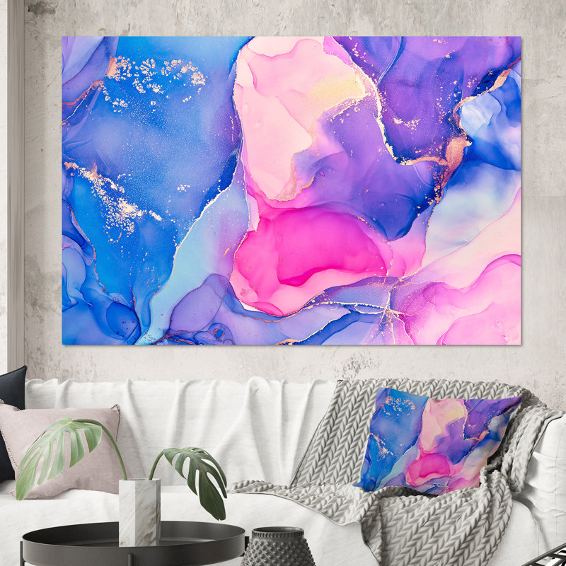 «Blue and Pink Abstract», reproduction d'art sur toile, H 40 po x l 60 po, Toile tendue