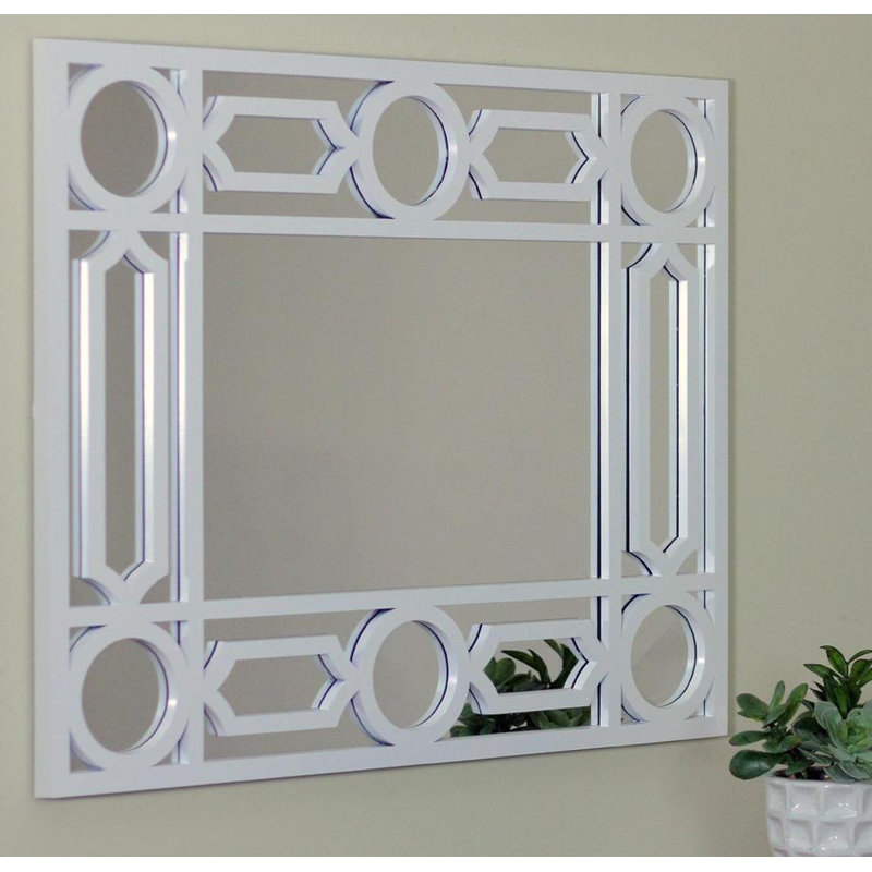 29.5" Framed Geometric Openwork Rectangular Wall Mirror, White