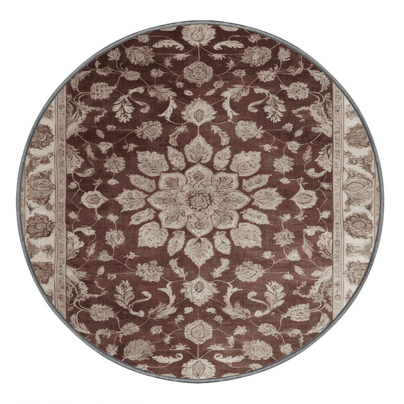 Tapis gris Tabriz lavable à la machine, Rond 8 pi