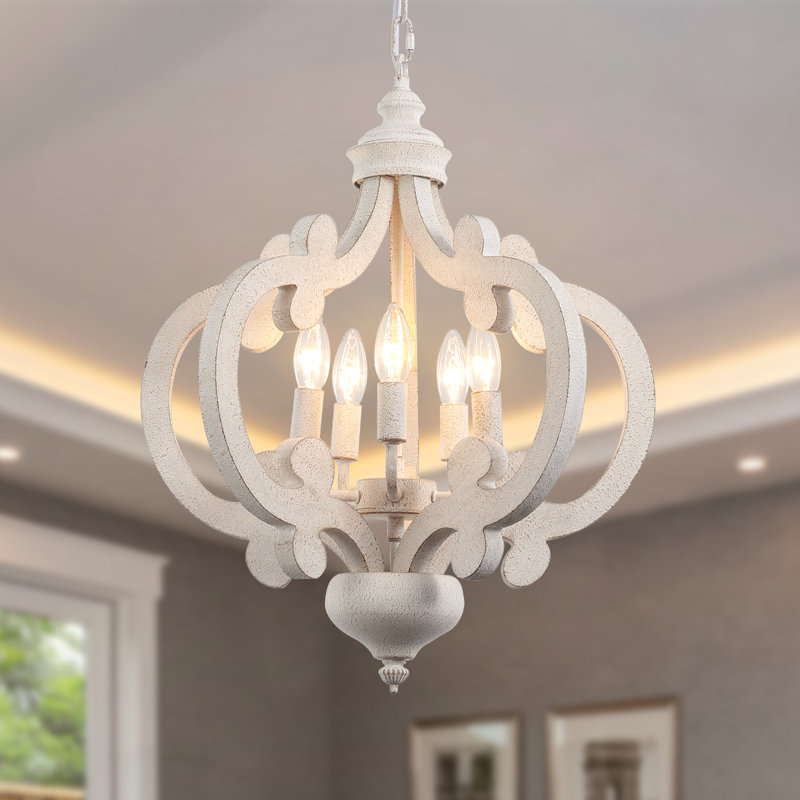 Luminaire suspendu géométrique 5 lumières Tinnin, Antique blanchi à la chaux