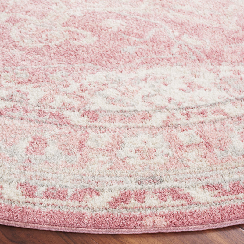 Lowrey Ivory Gray/Pink Rug, Round 6'7"
