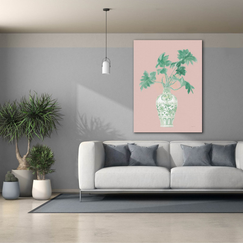 «Epic Graffiti» «Palm Chinoiserie 3 Pink Green V2» par Danhui Nai, art mural sur toile, H 54 po x l 40 po