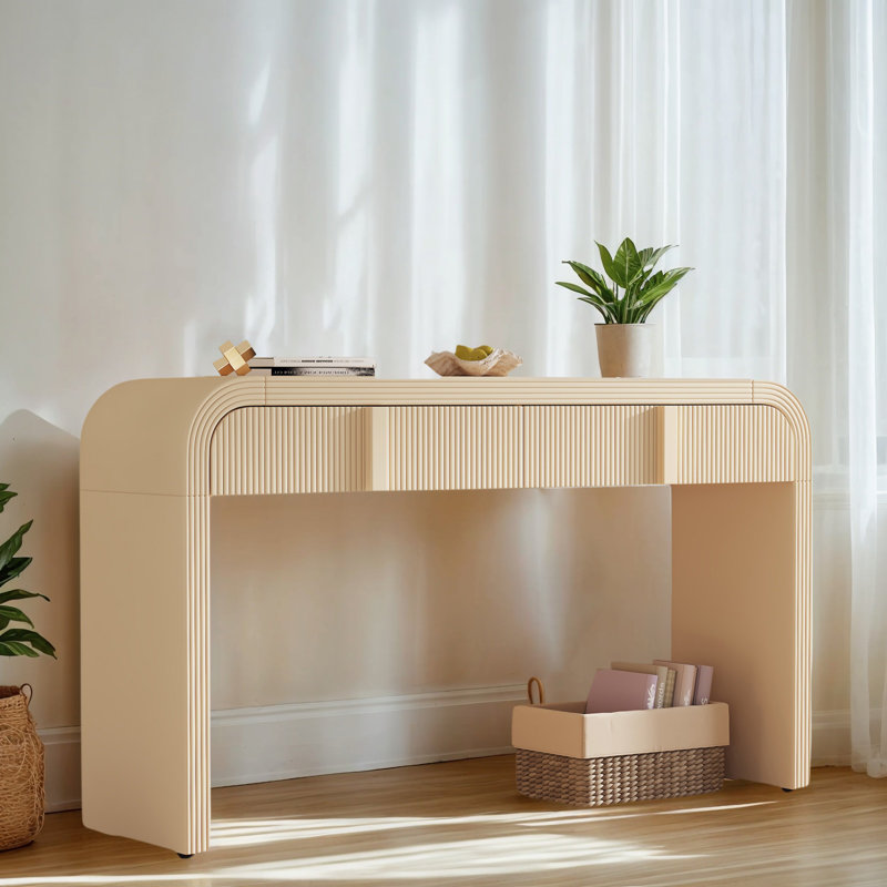 Fluted Console Table With 2 Drawers And Rounded Corners – Modern Entryway Storage Sofa Table For Hallway Or Living Room