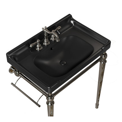 Lavabo de salle de bain 28 po en céramique avec 3 trous pré-percés, sans armoire et robinet, noir