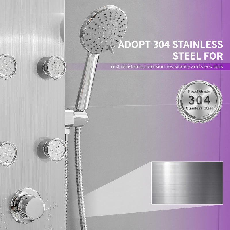 3-way Diverter Rainfall Shower Tower Panel System with Rainfall Waterfall Shower Head and Shower Wand in Chrome Nickel