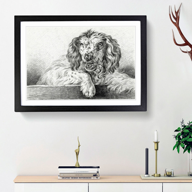 Springer Spaniel Dog by Jean Bernard - Picture Frame Drawing Print, 27cm H x 36cm W x 2cm D, Black Framed
