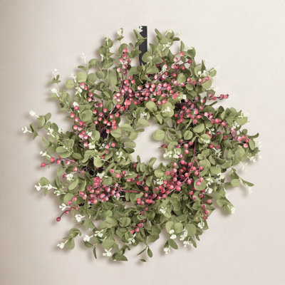 24" Handcrafted Faux Eucalyptus Berry Wreath for Front Door