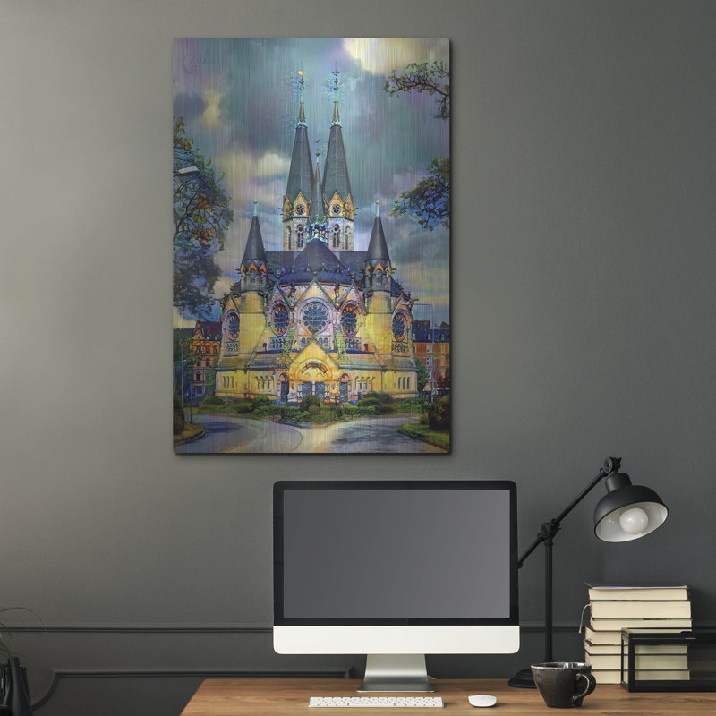  «Allemagne Hesse Wiesbaden Ringkirche» par Pedro Gavidia, art mural en métal, 24 po x 36 po, H 36 po x l 24 po