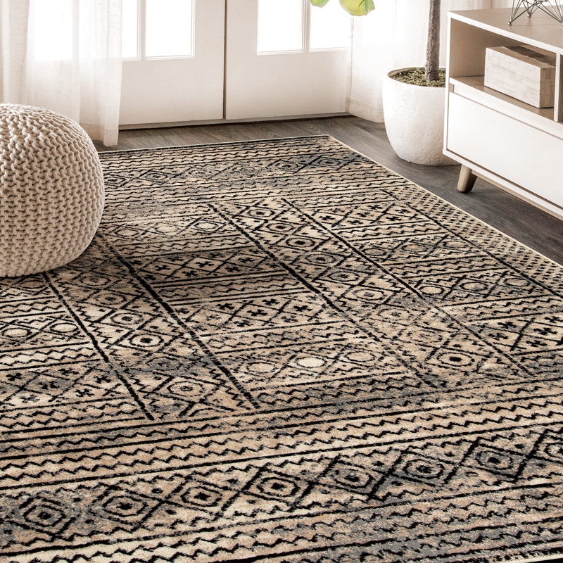 Tapis d'intérieur moderne à motif géométrique Cosmo, Rectangulaire 8 pi x 10 pi, Crème