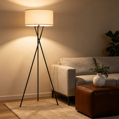 Lampe sur pied à DEL moderne avec abat-jour tambour, lampe trépied compatible Smart Home pour la lecture dans le salon, le bureau et la chambre à coucher