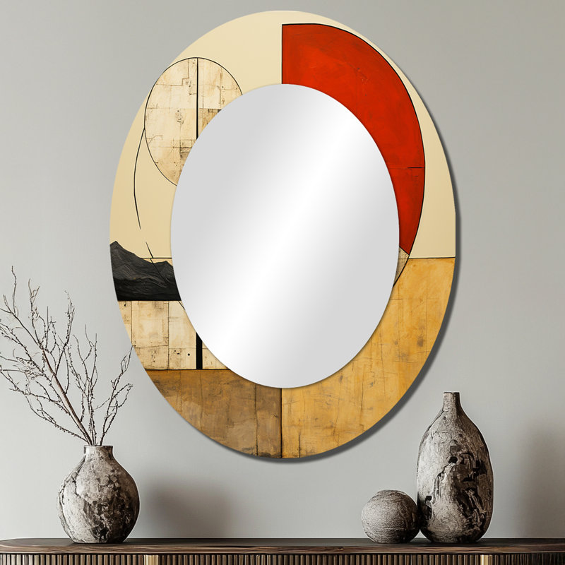 Time Capsule Vintage Illustration - Abstract Oval Decorative Mirror On Metal, 40" x 30"