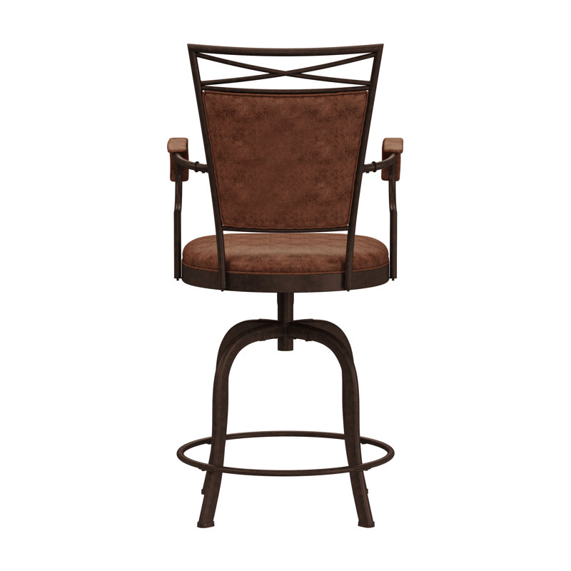 Kazuho Upholstered Metal Swivel Stool, Counter Stool 26" Seat Height, Weathered Brown