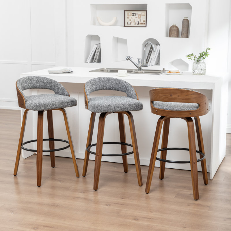 Swivel Upholstered Counter Stool, Grey, Bar Stool (76.2cm Seat Height)