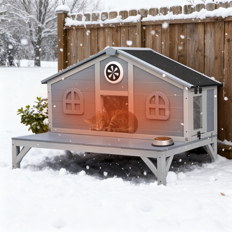 Cat House Outdoor Indoor With Liner Elevated Deck, Escape Door