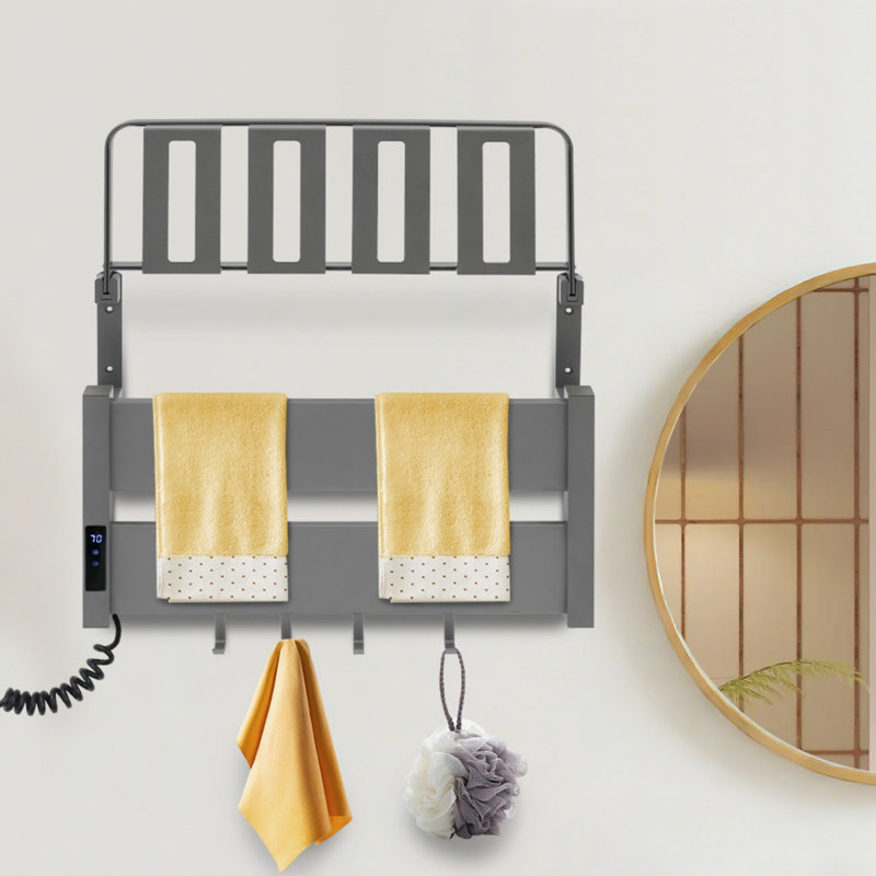 Porte-serviettes mural électrique pliable avec tablette de rangement 22,44 pouces Modern Minimalist, Grey