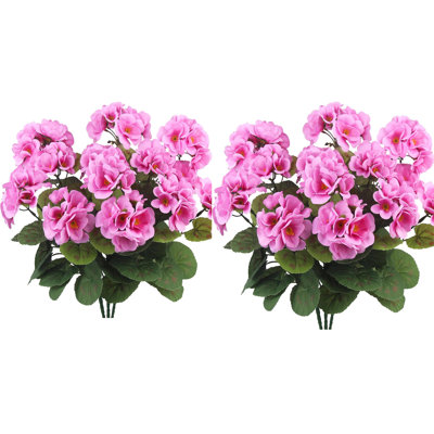 6 pièces de fleurs de géranium artificielles pour la décoration extérieure Fleurs en soie, plantes artificielles résistantes aux rayons UV, fausses fleurs pour porche, centres de table de jardin, intérieur, extérieur, printemps, porte d'entrée, fenêtre de jardin, intérieur, décoration intérieure