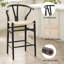 Tabouret de bar à hauteur de comptoir entièrement tissé pour îlot de cuisine, beige-1470168258
