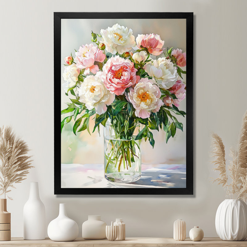 Longi - Art mural sur toile florale, H 44 po x l 34 po, Picture Framed, Noir, noir, noir, noir