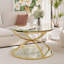 Table basse moderne en verre avec 2 niveaux, cadres en forme d'anneau, structure en métal et verre trempé transparent-129948407-129948406