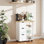 Chariot pour îlot de cuisine avec rangement Amarieon, armoire de rangement pour îlot de cuisine roulant, table d'appoint sur roulettes avec plan de travail, 3 tablettes ouvertes et 3 tiroirs pour la cuisine, la salle à manger